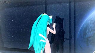 hatsune miku in full nude cat costume, big tits exposed