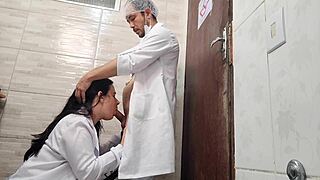 Hot Latina nurse sneaks to hospital bathroom with doctor for rough deepthroat