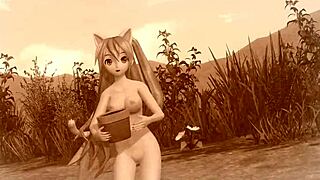 hatsune miku in full nude cat costume, big tits exposed