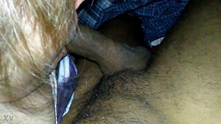 sucking big black cock as blonde wife in interracial homemade scene