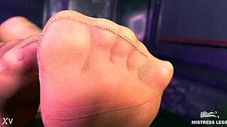 beautiful mistress teases with feet and ass in pantyhose, close up view