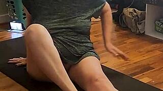 She starts her morning with yoga, that hot mature milf stretching nicely.