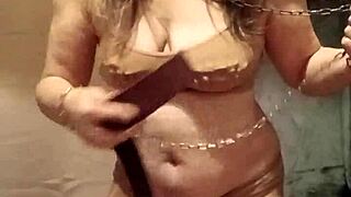 slave girl in self-session with thumbtacks and belt 😈