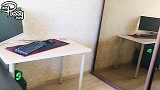 petite 18+ teen masturbates in lingerie close to camera