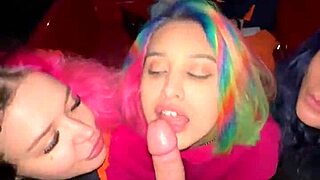 girls surprise a guy on the boat, sucking him off deepthroat style in this asian teen group