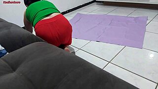 Madrasta spies on stepson through bathroom curtain