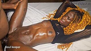 Petite ebony massage girl gets oiled up and banged by fat cock