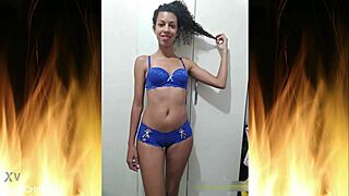 Beautiful brunette in blue lingerie trailer 01