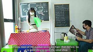 Asian Girl Gets Hardcore Pussy Lick and Fuck in Her Store