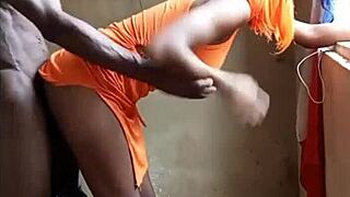 african teen takes big black cock in standing doggy like a slut