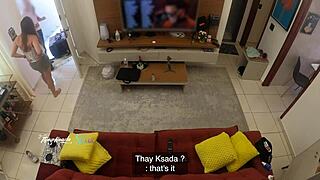 Hot Wife Thay Ksada Sucks Delivery Man On Sofa