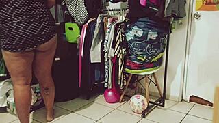 dialogic bbw mexican gordita cleaning the room while being watched