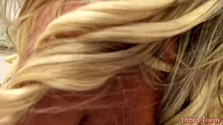 Fine tgirl Leticia Menezes with hot tits and ass enjoys solo dildo play.