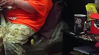 Stepmom pretends not to stare at monster cock while flashing tits.