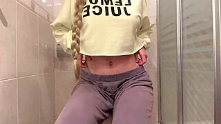 Horny 19-Year-Old Blonde Lil Rose Squirts in College Bathroom