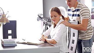 i'm so horny, bending over my desk to get banged from behind like a russian teen