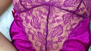 Purple Satin Lingerie Thong Fucking