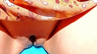 Mature Mom's Hairy Pussy Flashes Love Heart In Close Up Exhibitionist Display