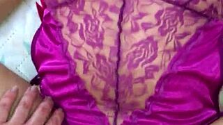 Purple Satin Lingerie Thong Fucking