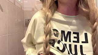 Horny 19-Year-Old Blonde Lil Rose Squirts in College Bathroom