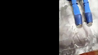 sexy pantyhose paired with blue high heels for a stunning look!