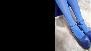 sexy pantyhose paired with blue high heels for a stunning look!