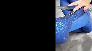 sexy pantyhose paired with blue high heels for a stunning look!