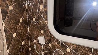 Merry Christmas with unshaved pussy pissing close-up POV