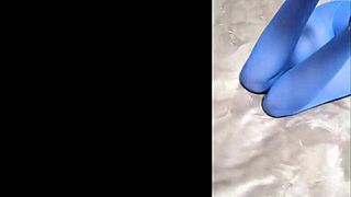 sexy pantyhose paired with blue high heels for a stunning look!