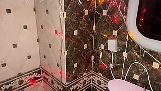 Merry Christmas with unshaved pussy pissing close-up POV