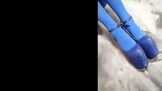 sexy pantyhose paired with blue high heels for a stunning look!