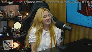 i'm the blonde from viamms on all fours at the podcast table, panties too small showing my pussy