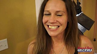 petite mature brunette julia delivers a wet blowjob while masturbating