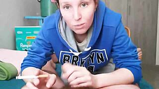 Petite Brunette in Hoodie Sucks Huge Cock