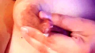 Latina with Big Nipples and Milky Tits Masturbates with Dildo