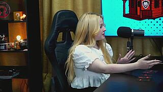 i'm the blonde from viamms on all fours at the podcast table, panties too small showing my pussy