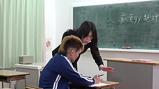 Japanese woman teaches a man harsh lessons through intense body contact.