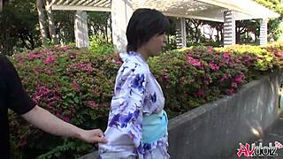 Hot Japanese Saki Aoyama Sucks Cock in Kimono at Park Uncensored!