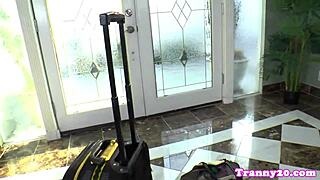 Oriental tranny doggystyle fucking les babe with assfucking and rimjob