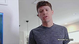 sticking huge dildo in blonde teen 18+ ass before cock fucking