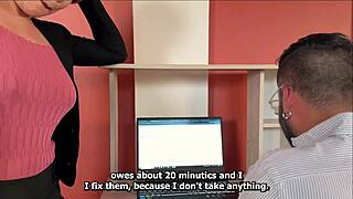 Busty boss commands handsome employee, leading to intense fucking with muscular bodybuilder