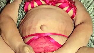 Milf with big ass cumming in pink thong panties