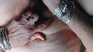 i'm obsessed with granny using dildo and cucumber in hairy play