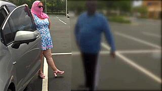 big juicy fat ass busty white girl black cock blowjob - bbw milf in mini short dress flashing thick curvy booty in public and sex with stranger in car getting her pussy creampie twice in parking lot outdoor