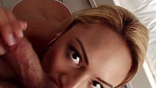 Amazing babe strips and gives blowjob