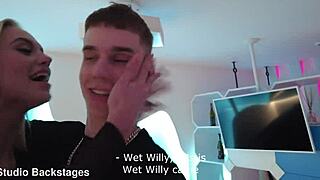 Hey, wanna see newbie Mila Ray’s first time with a monster cock backstage?