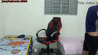 Stepsister changes near stepbrother and gets fucked on gamer chair