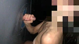 Wet Handjob Through Glory Hole Milking Cum On Tits