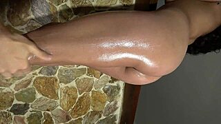 Oiled Beautiful Butt and Legs of Xattlalust in Red and Dark Blue Panties