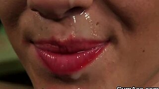 She says, 'Horny beauty swallowing cum load on face'